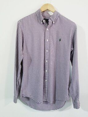 Men’s Ralph Lauren Custom Fit Gingham Oxford Cotton Button Up Shirt Purple Med